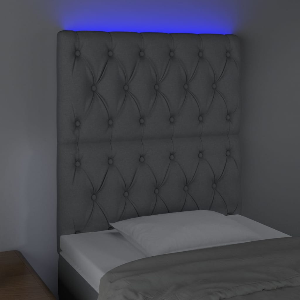 vidaXL Tăblie de pat cu LED, Gri deschis, 80x7x118/128 cm, textil vidaXL Tăblie de pat cu LED, Gri deschis, 80x7x118/128 cm, textil