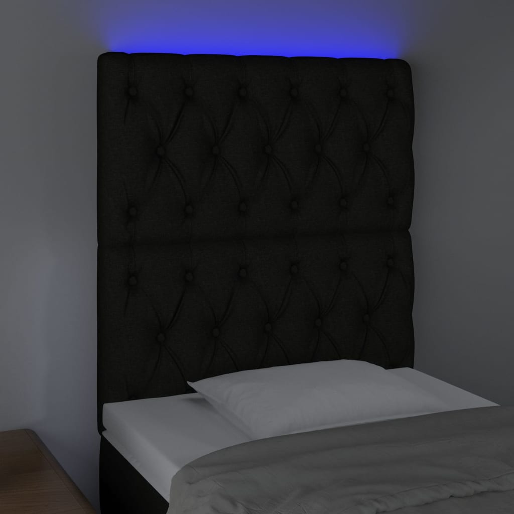 vidaXL Tăblie de pat cu LED, negru, 80x7x118/128 cm, textil vidaXL Tăblie de pat cu LED, negru, 80x7x118/128 cm, textil
