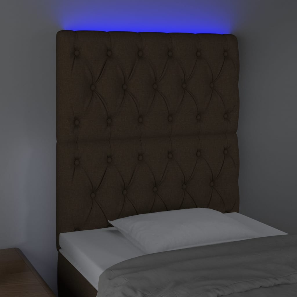 vidaXL Tăblie de pat cu LED, maro închis, 80x7x118/128 cm, textil vidaXL Tăblie de pat cu LED, maro închis, 80x7x118/128 cm, textil