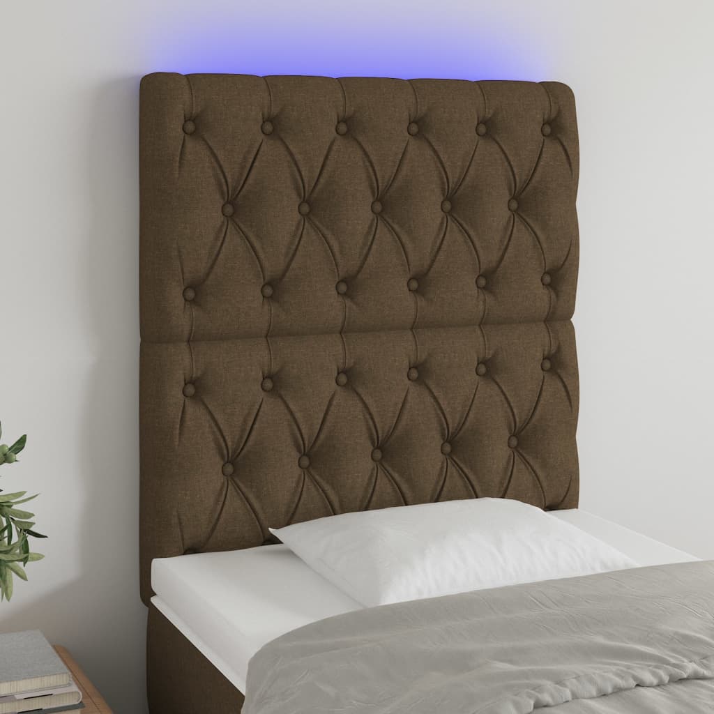 vidaXL Tăblie de pat cu LED, maro închis, 80x7x118/128 cm, textil vidaXL Tăblie de pat cu LED, maro închis, 80x7x118/128 cm, textil