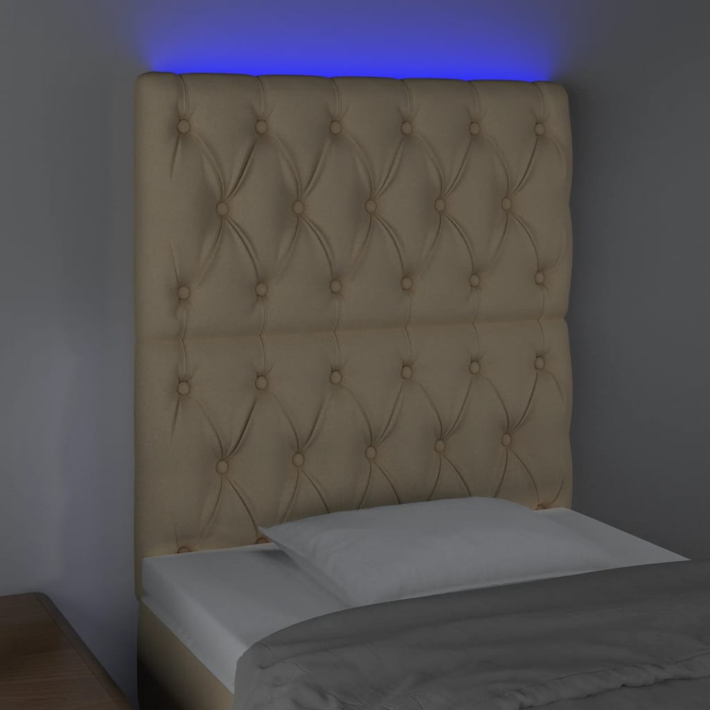 vidaXL Tăblie de pat cu LED, crem, 80x7x118/128 cm, textil vidaXL Tăblie de pat cu LED, crem, 80x7x118/128 cm, textil