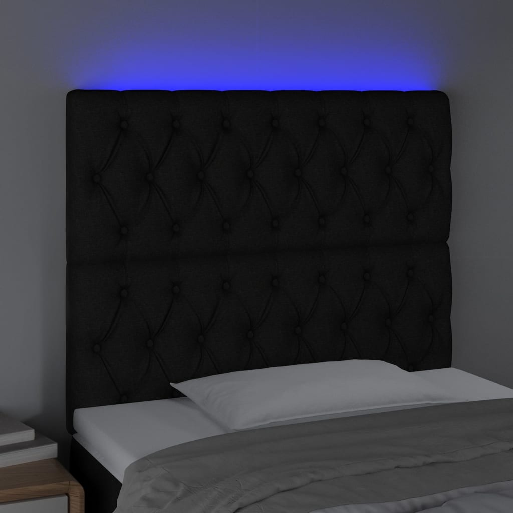 vidaXL Tăblie de pat cu LED, negru, 90x7x118/128 cm, textil vidaXL Tăblie de pat cu LED, negru, 90x7x118/128 cm, textil