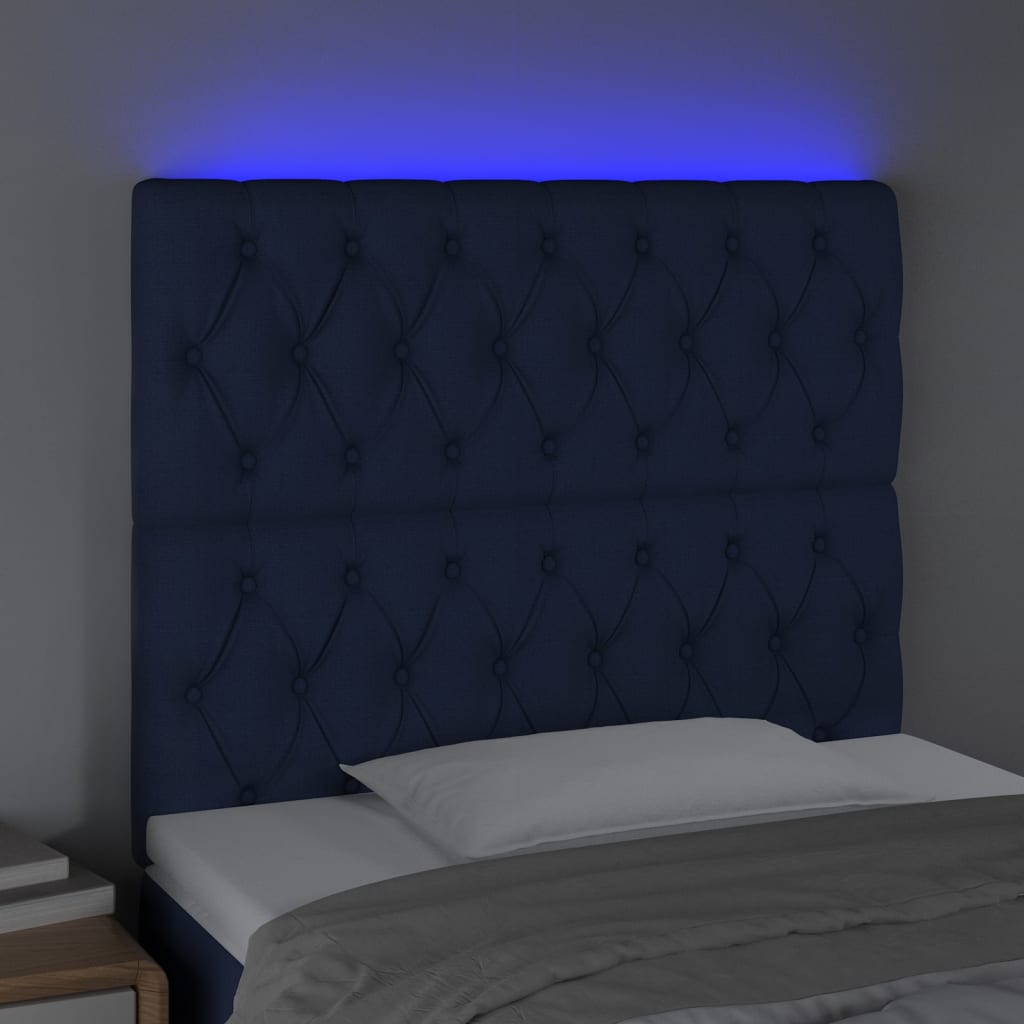 vidaXL Tăblie de pat cu LED, albastru, 90x7x118/128 cm, textil