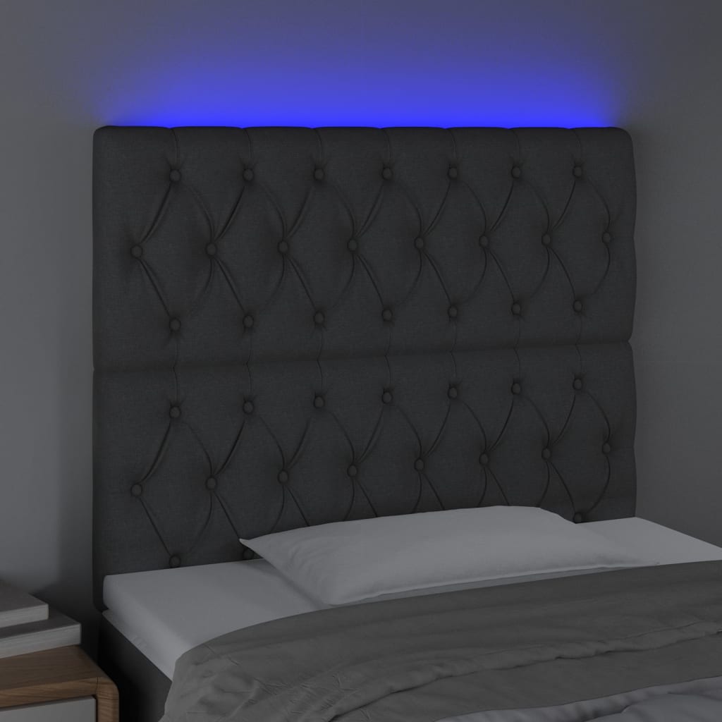 vidaXL Tăblie de pat cu LED, gri închis, 100x7x118/128 cm, textil vidaXL Tăblie de pat cu LED, gri închis, 100x7x118/128 cm, textil