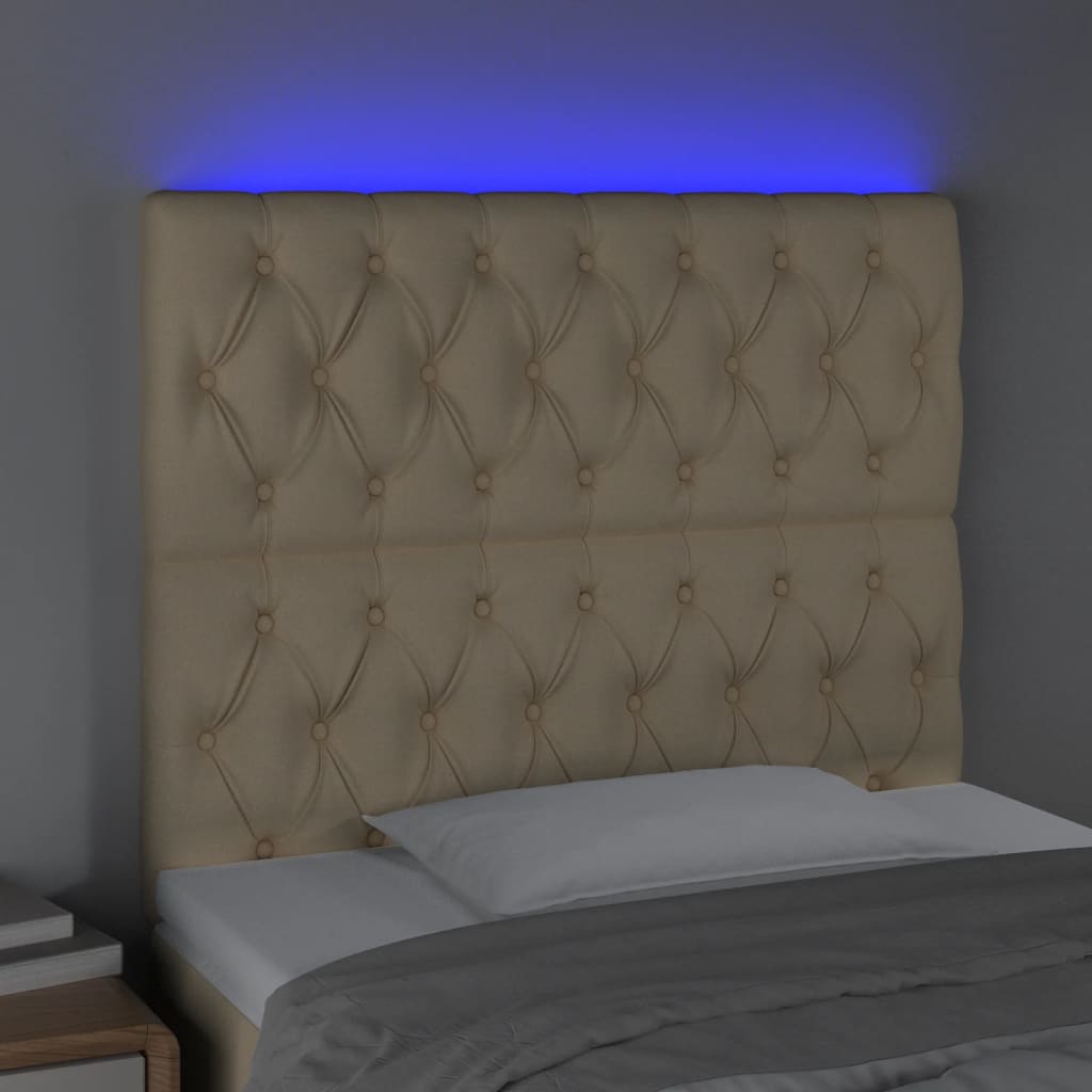 vidaXL Tăblie de pat cu LED, crem, 100x7x118/128 cm, textil