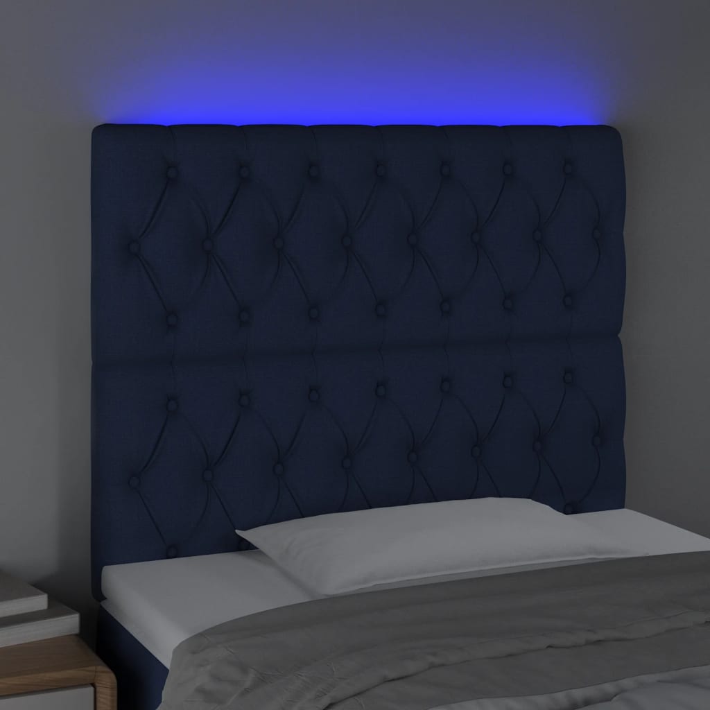 vidaXL Tăblie de pat cu LED, albastru, 100x7x118/128 cm, textil vidaXL Tăblie de pat cu LED, albastru, 100x7x118/128 cm, textil