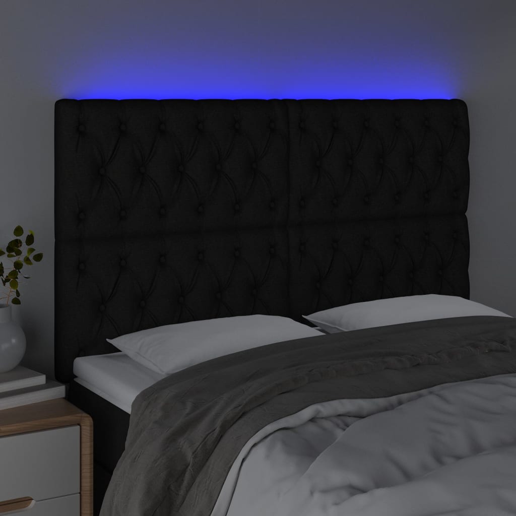 vidaXL Tăblie de pat cu LED, negru, 144x5x118/128 cm, textil vidaXL Tăblie de pat cu LED, negru, 144x5x118/128 cm, textil