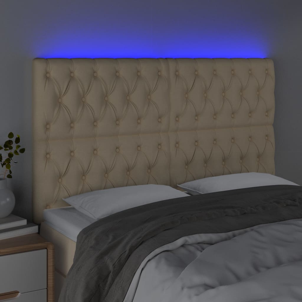 vidaXL Tăblie de pat cu LED, crem, 144x7x118/128 cm, textil