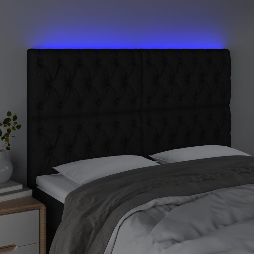 vidaXL Tăblie de pat cu LED, negru, 160x7x118/128 cm, textil vidaXL Tăblie de pat cu LED, negru, 160x7x118/128 cm, textil