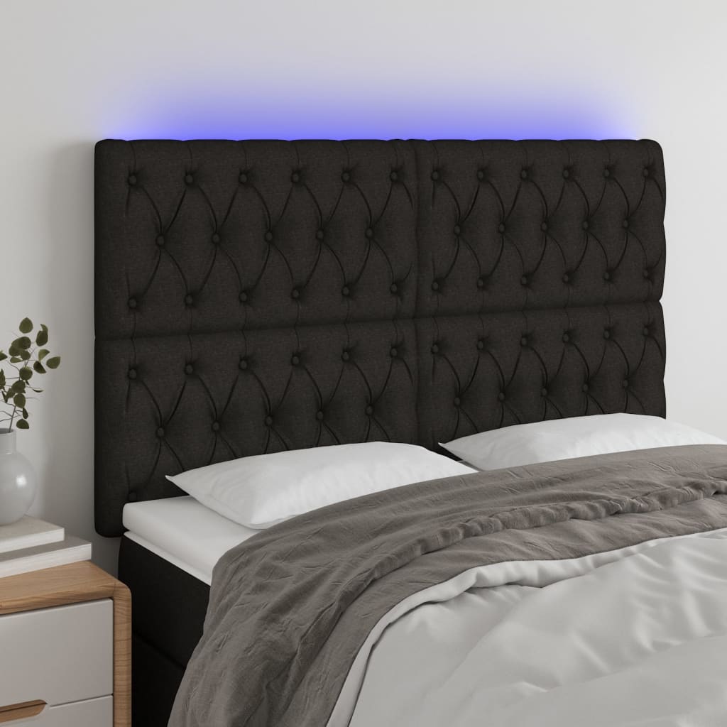 vidaXL Tăblie de pat cu LED, negru, 160x7x118/128 cm, textil vidaXL Tăblie de pat cu LED, negru, 160x7x118/128 cm, textil