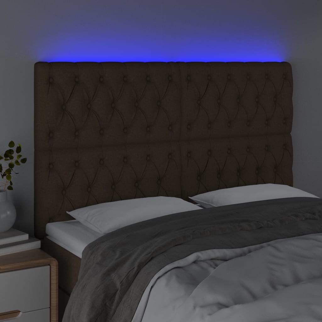 vidaXL Tăblie de pat cu LED, maro închis, 160x7x118/128 cm, textil vidaXL Tăblie de pat cu LED, maro închis, 160x7x118/128 cm, textil