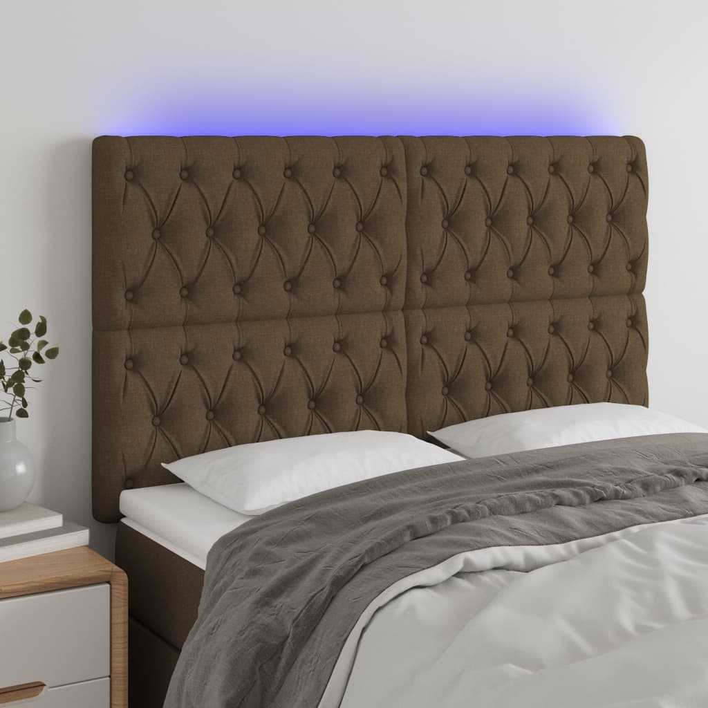 vidaXL Tăblie de pat cu LED, maro închis, 160x7x118/128 cm, textil vidaXL Tăblie de pat cu LED, maro închis, 160x7x118/128 cm, textil