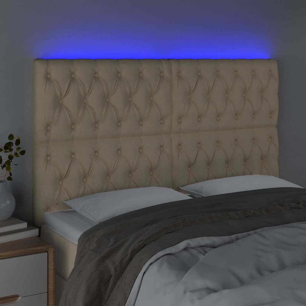 vidaXL Tăblie de pat cu LED, crem, 160x7x118/128 cm, textil vidaXL Tăblie de pat cu LED, crem, 160x7x118/128 cm, textil