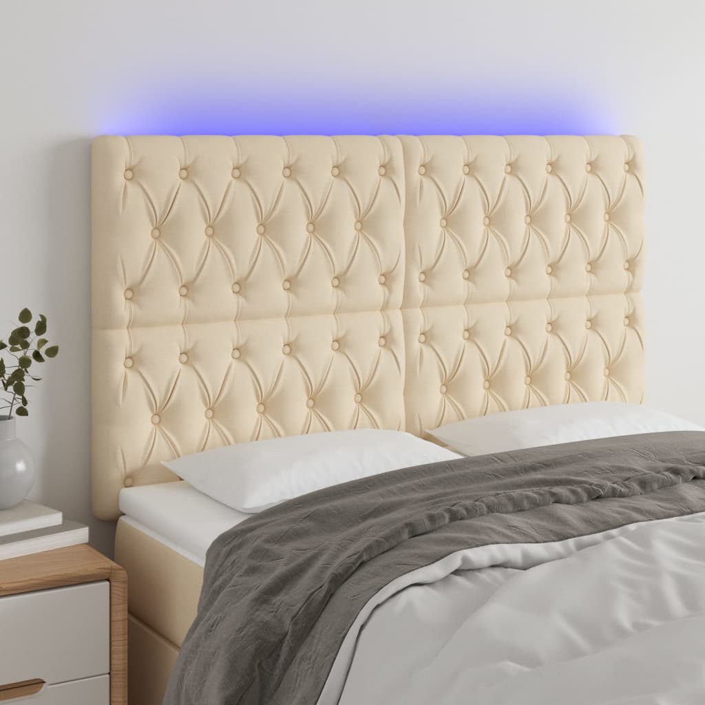 vidaXL Tăblie de pat cu LED, crem, 160x7x118/128 cm, textil vidaXL Tăblie de pat cu LED, crem, 160x7x118/128 cm, textil