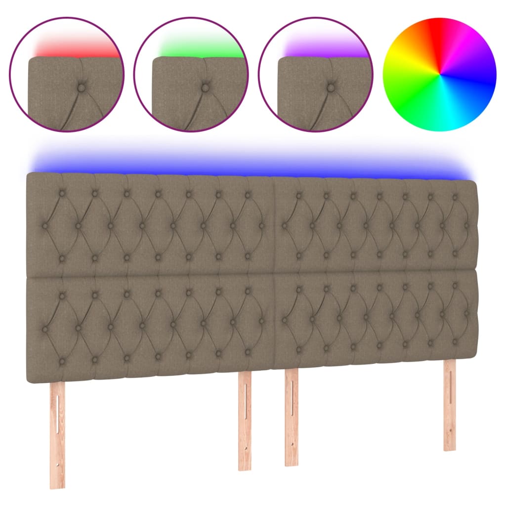 vidaXL Tăblie de pat cu LED, gri taupe, 180x7x118/128 cm, textil