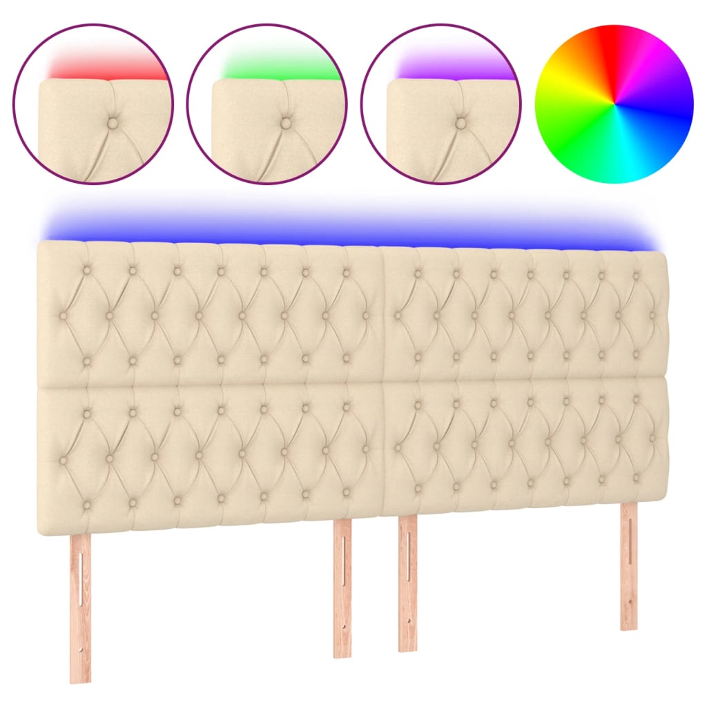 vidaXL Tăblie de pat cu LED, crem, 180x7x118/128 cm, textil vidaXL Tăblie de pat cu LED, crem, 180x7x118/128 cm, textil