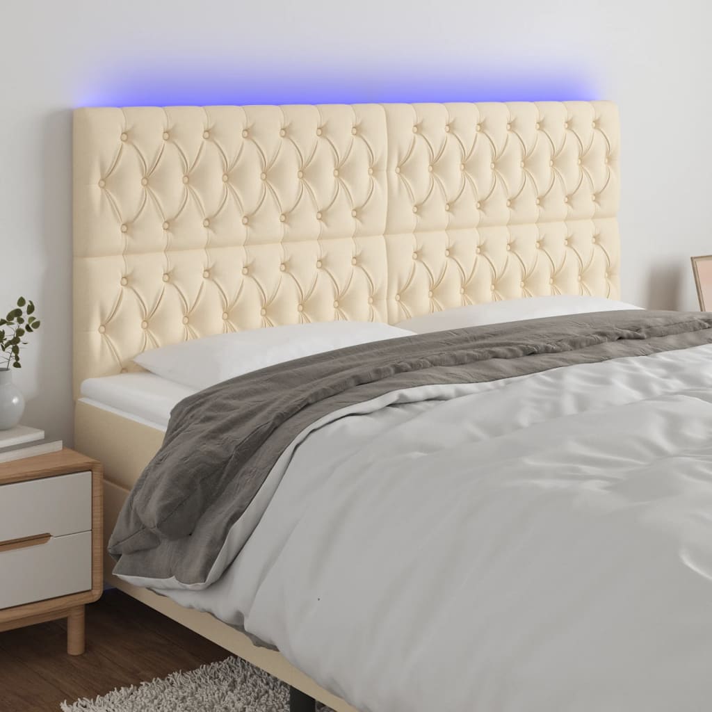vidaXL Tăblie de pat cu LED, crem, 180x7x118/128 cm, textil vidaXL Tăblie de pat cu LED, crem, 180x7x118/128 cm, textil