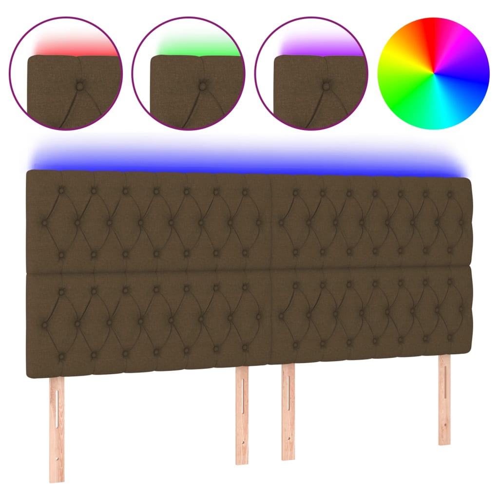 vidaXL Tăblie de pat cu LED, maro închis, 200x7x118/128 cm, textil vidaXL Tăblie de pat cu LED, maro închis, 200x7x118/128 cm, textil