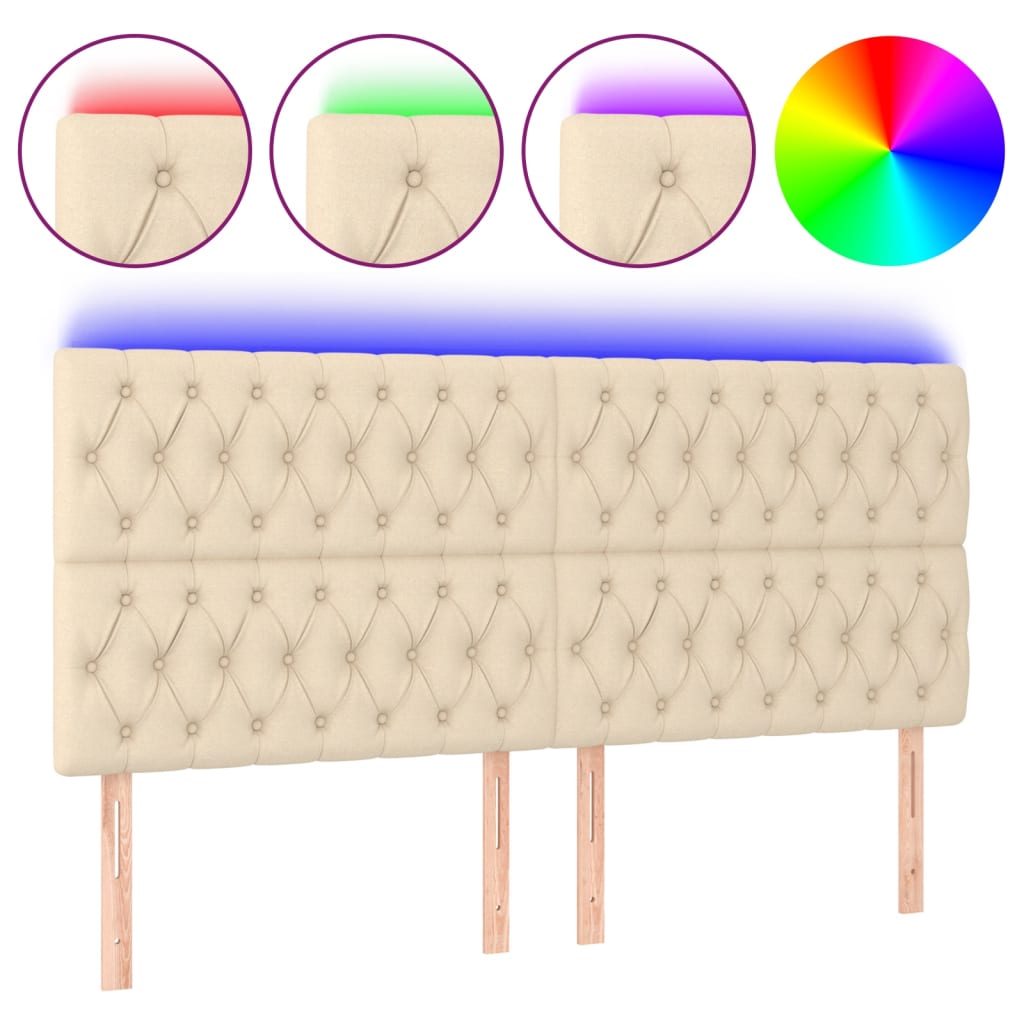 vidaXL Tăblie de pat cu LED, crem, 200x7x118/128 cm, textil