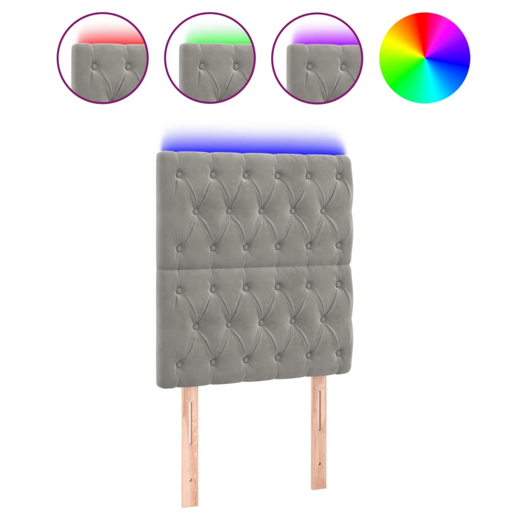 vidaXL Tăblie de pat cu LED, gri deschis, 80x7x118/128 cm, catifea vidaXL Tăblie de pat cu LED, gri deschis, 80x7x118/128 cm, catifea