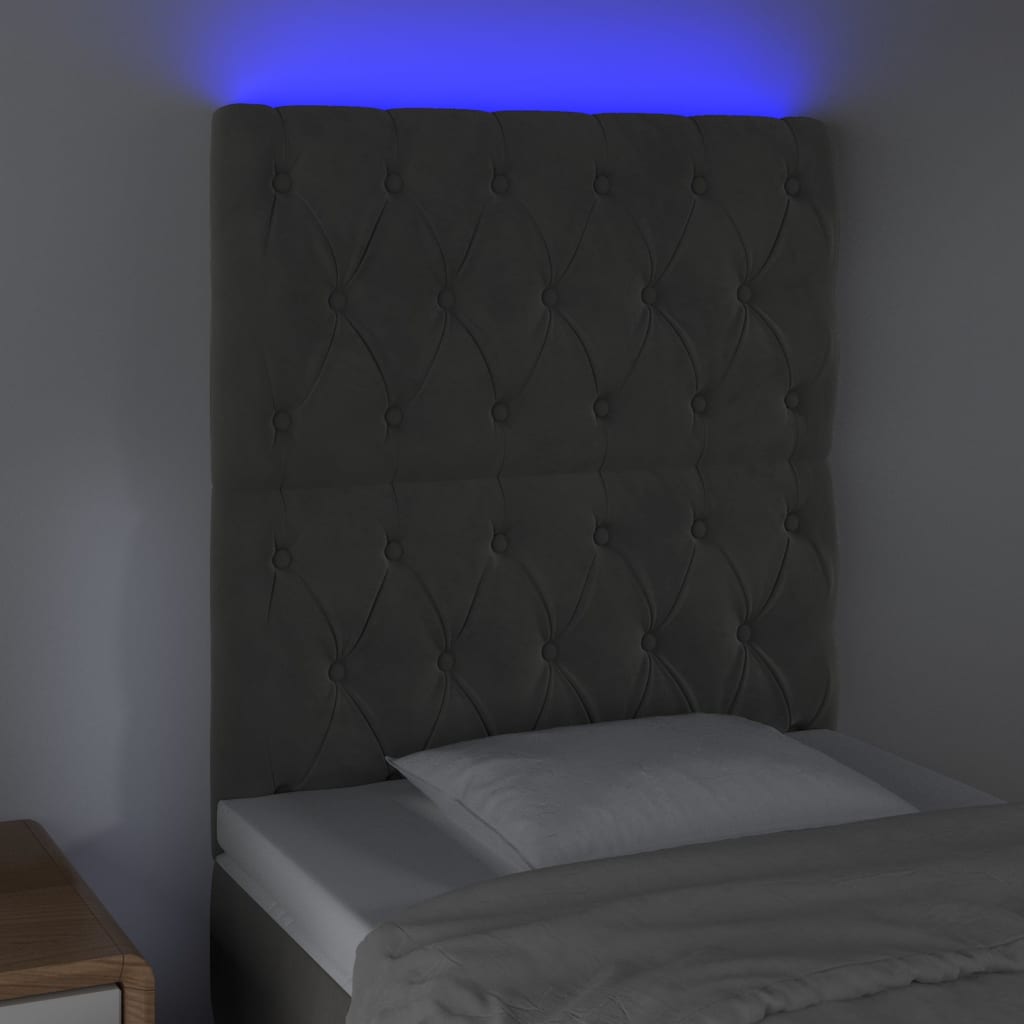 vidaXL Tăblie de pat cu LED, gri închis, 80x7x118/128 cm, catifea