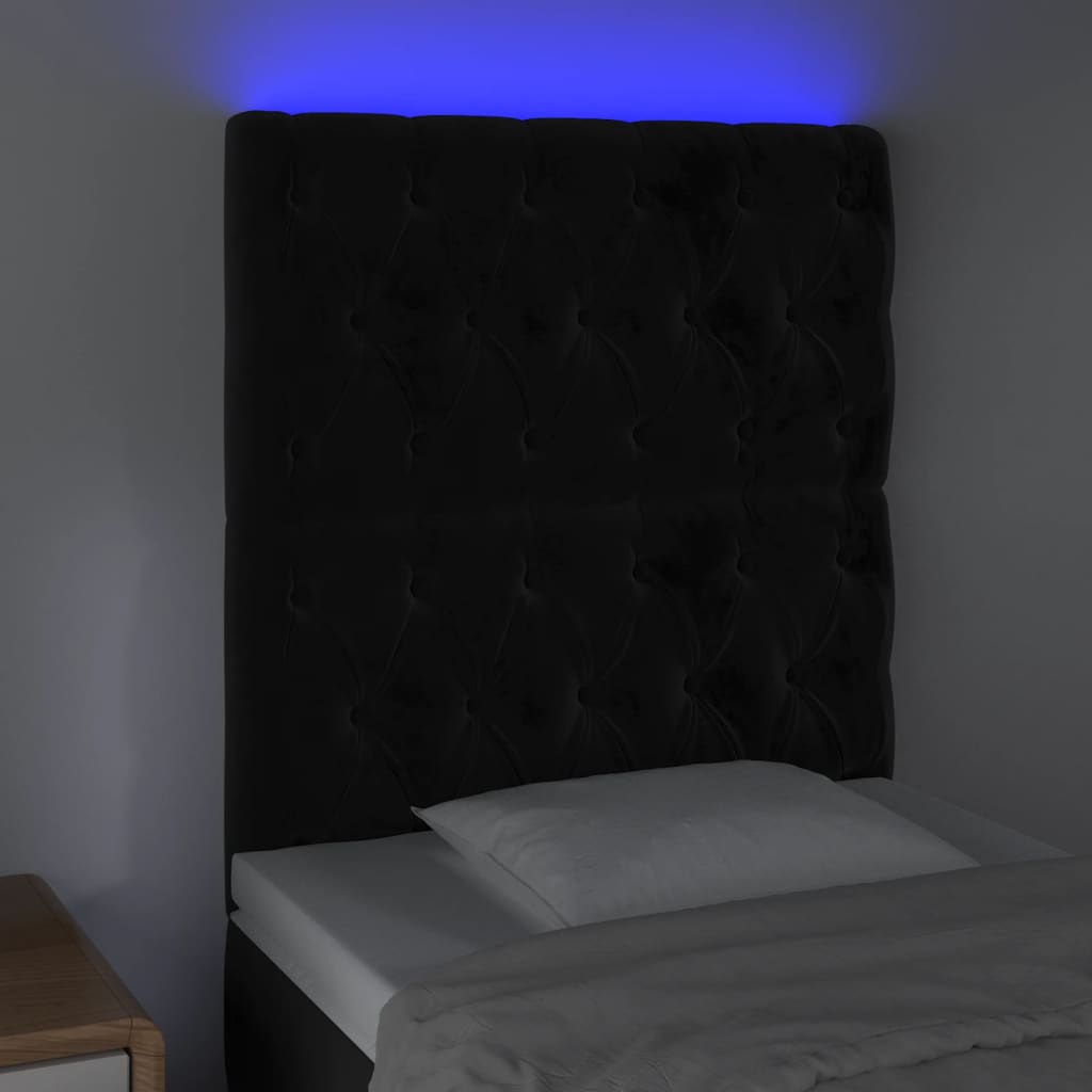 vidaXL Tăblie de pat cu LED, negru, 80x7x118/128 cm, catifea vidaXL Tăblie de pat cu LED, negru, 80x7x118/128 cm, catifea