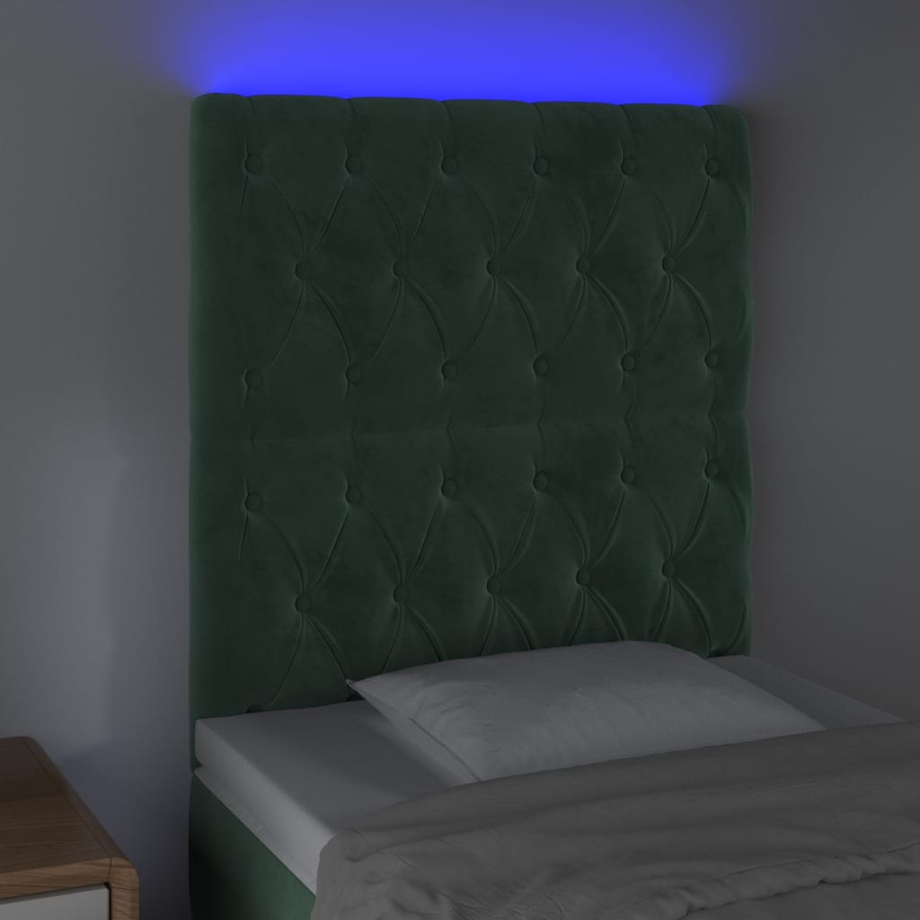 vidaXL Tăblie de pat cu LED, verde închis, 80x7x118/128 cm, catifea vidaXL Tăblie de pat cu LED, verde închis, 80x7x118/128 cm, catifea