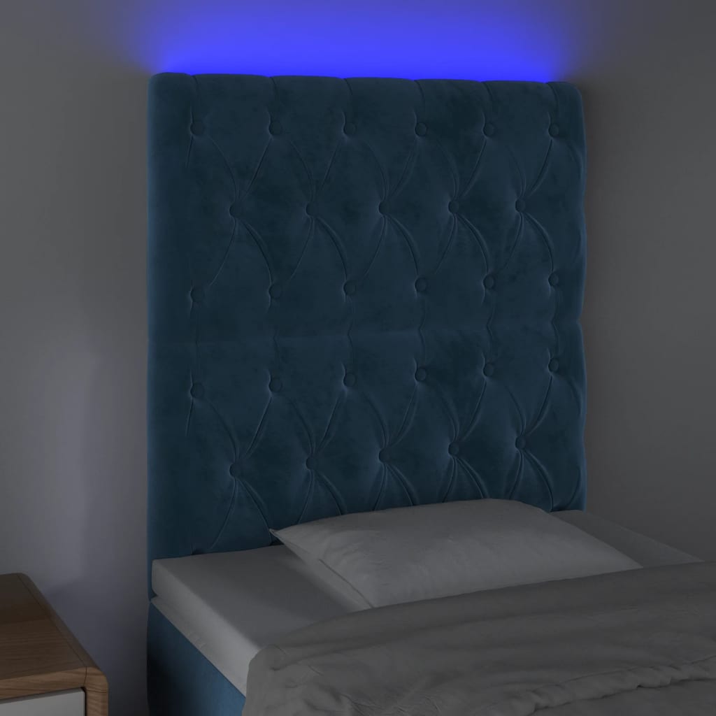 vidaXL Tăblie de pat cu LED, albastru închis, 80x7x118/128cm, catifea