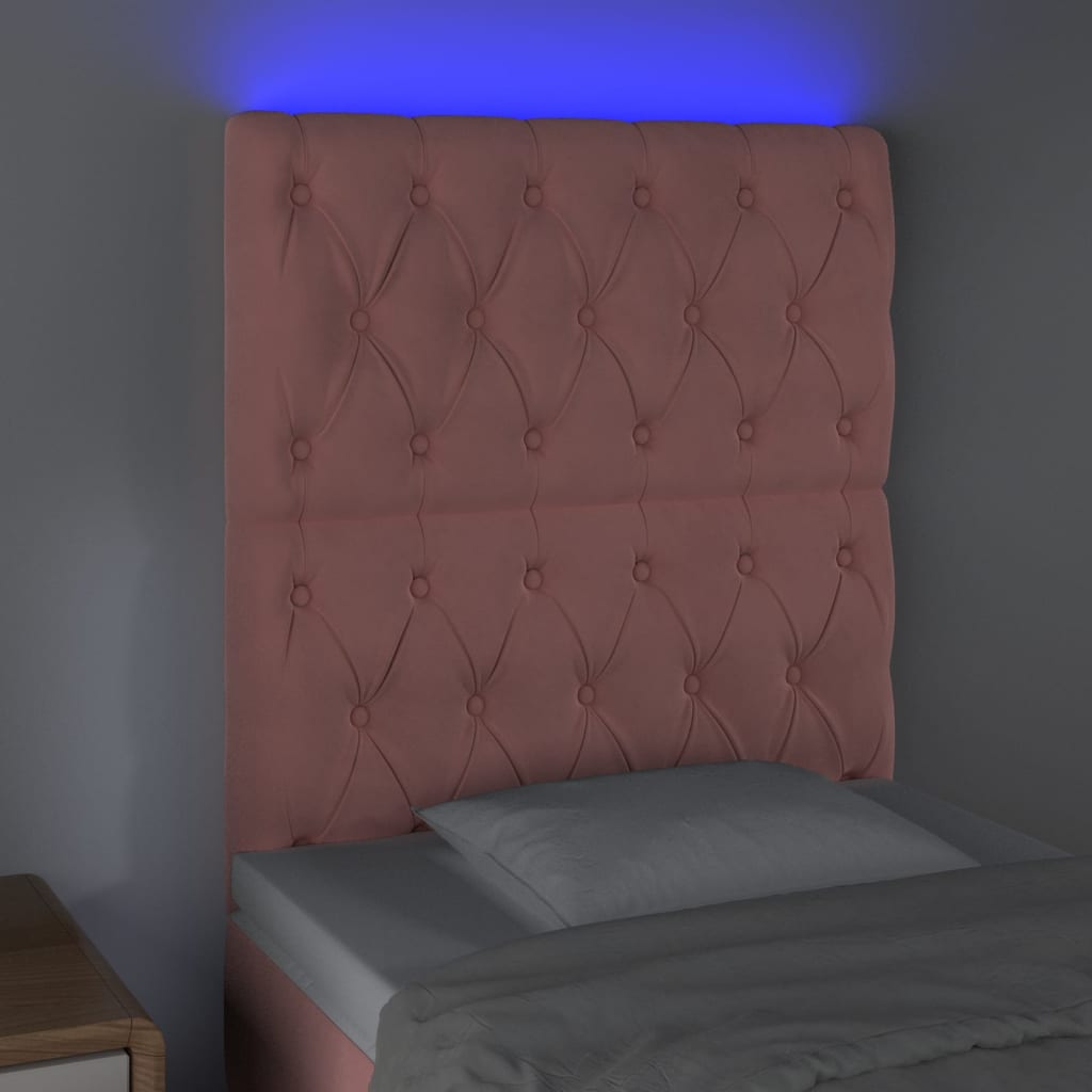 vidaXL Tăblie de pat cu LED, roz, 80x7x118/128 cm, catifea vidaXL Tăblie de pat cu LED, roz, 80x7x118/128 cm, catifea
