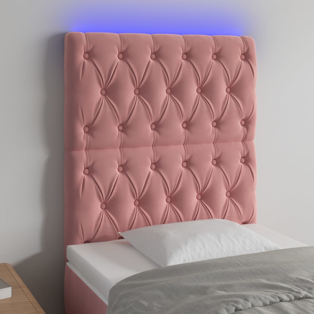 vidaXL Tăblie de pat cu LED, roz, 80x7x118/128 cm, catifea vidaXL Tăblie de pat cu LED, roz, 80x7x118/128 cm, catifea