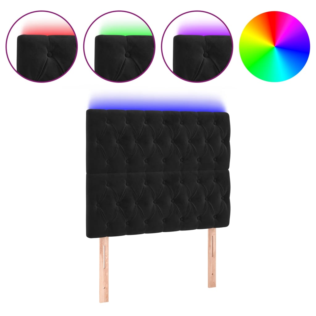 vidaXL Tăblie de pat cu LED, negru, 90x7x118/128 cm, catifea