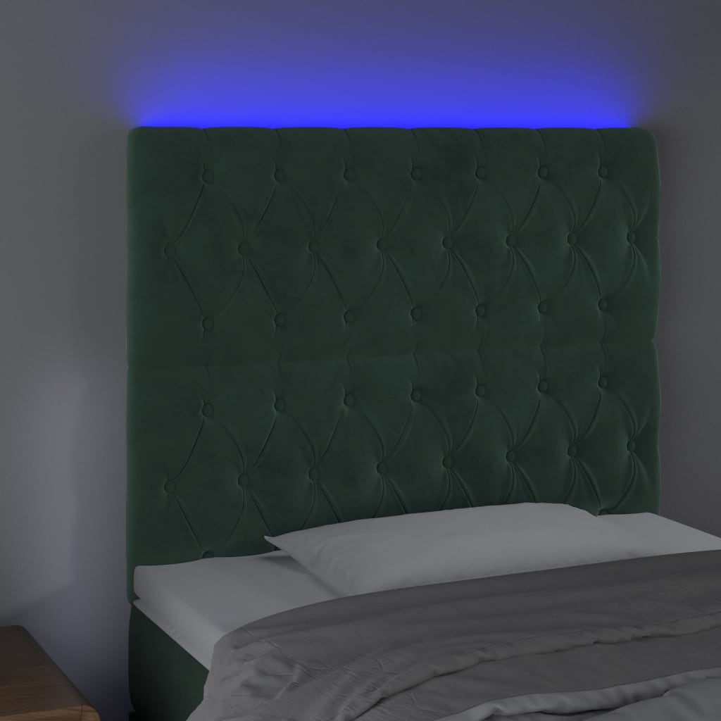 vidaXL Tăblie de pat cu LED, verde închis, 90x7x118/128 cm, catifea vidaXL Tăblie de pat cu LED, verde închis, 90x7x118/128 cm, catifea
