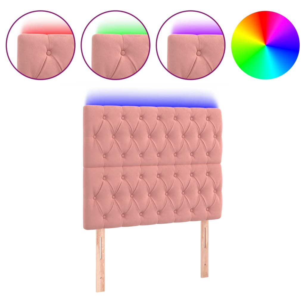 vidaXL Tăblie de pat cu LED, roz, 90x7x118/128 cm, catifea