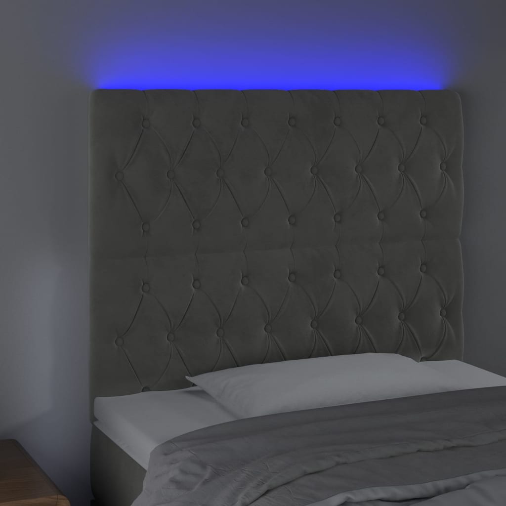 vidaXL Tăblie de pat cu LED, gri deschis, 100x7x118/128 cm, catifea vidaXL Tăblie de pat cu LED, gri deschis, 100x7x118/128 cm, catifea