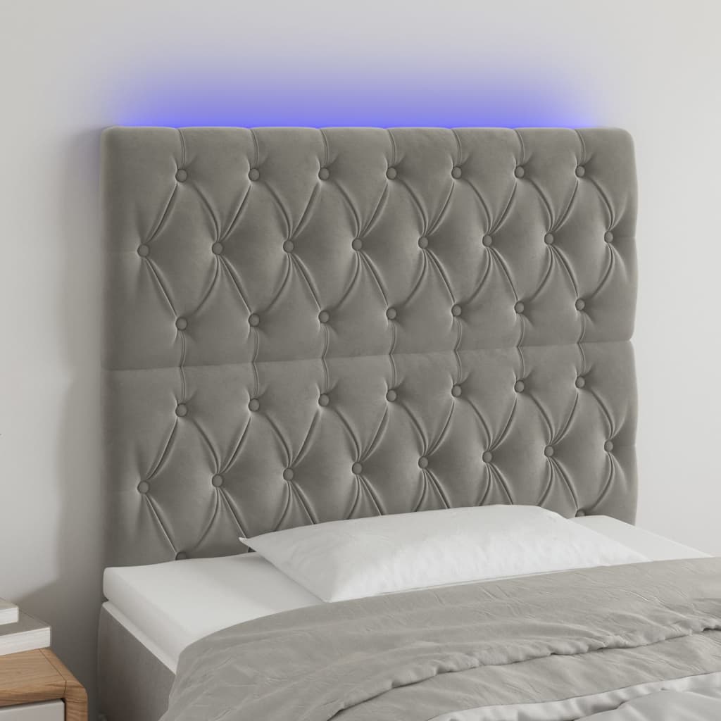 vidaXL Tăblie de pat cu LED, gri deschis, 100x7x118/128 cm, catifea vidaXL Tăblie de pat cu LED, gri deschis, 100x7x118/128 cm, catifea