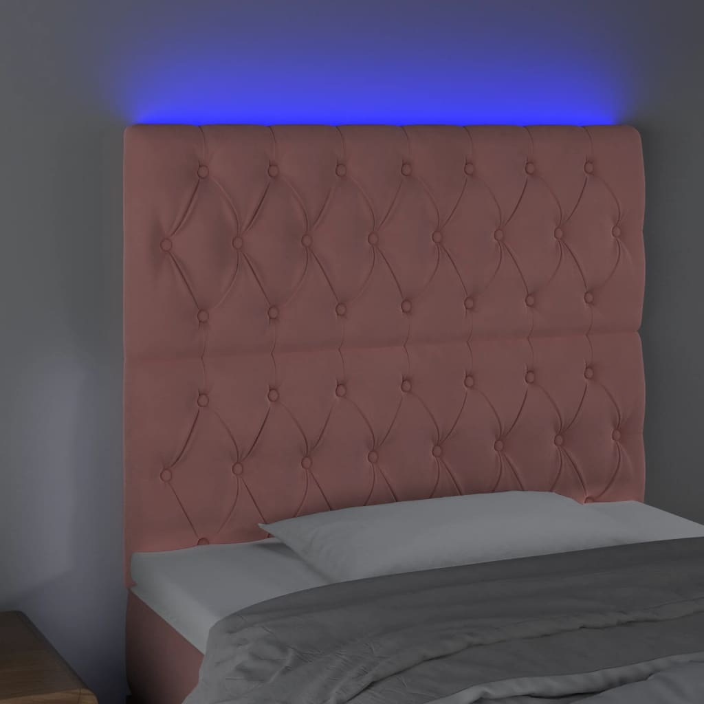 vidaXL Tăblie de pat cu LED, roz, 100x7x118/128 cm, catifea