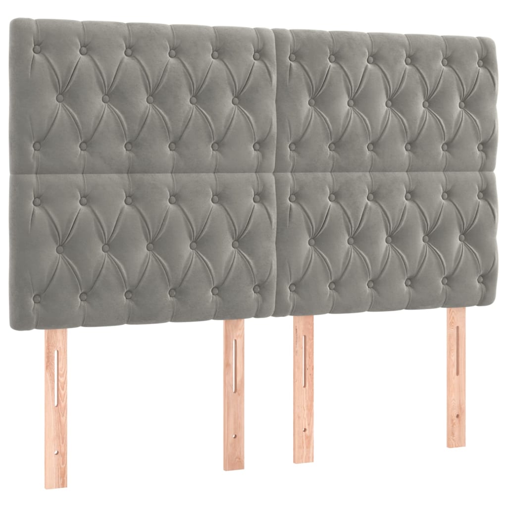 vidaXL Tăblie de pat cu LED, gri deschis, 144x7x118/128 cm, catifea