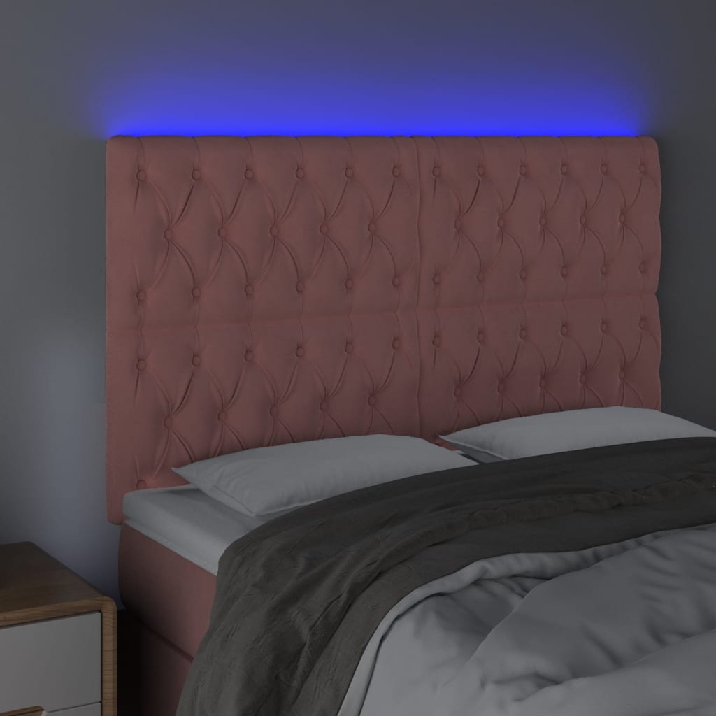 vidaXL Tăblie de pat cu LED, roz, 144x7x118/128 cm, catifea