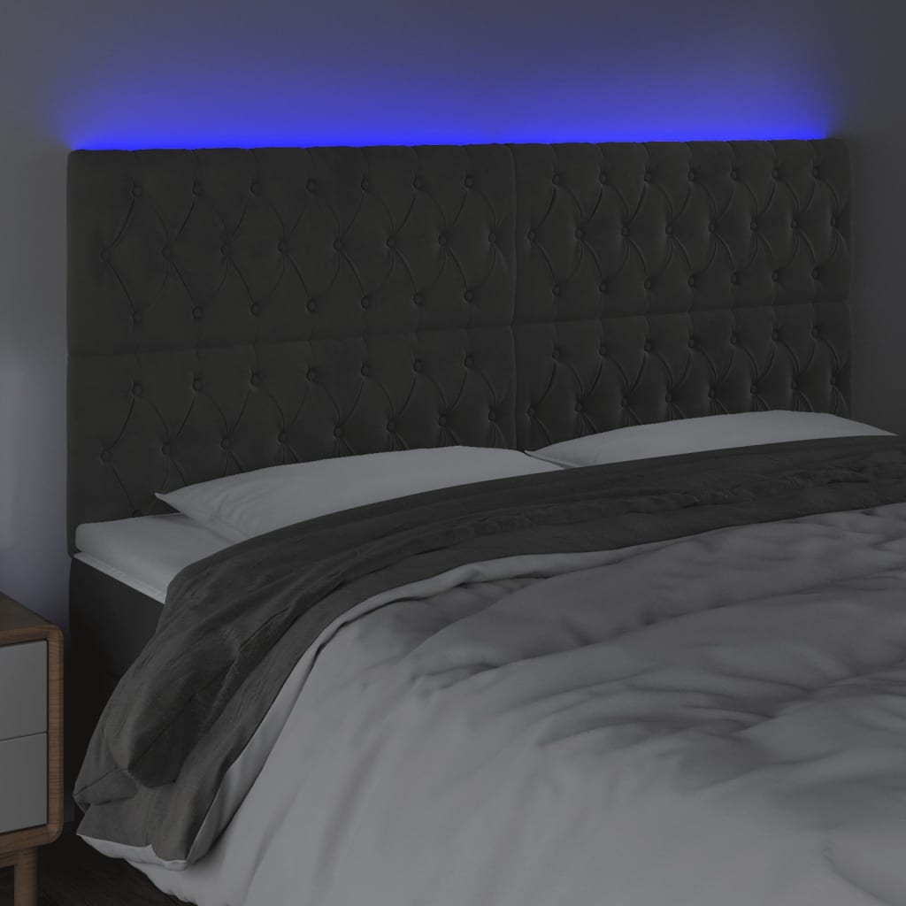 vidaXL Tăblie de pat cu LED, gri închis, 180x7x118/128 cm, catifea