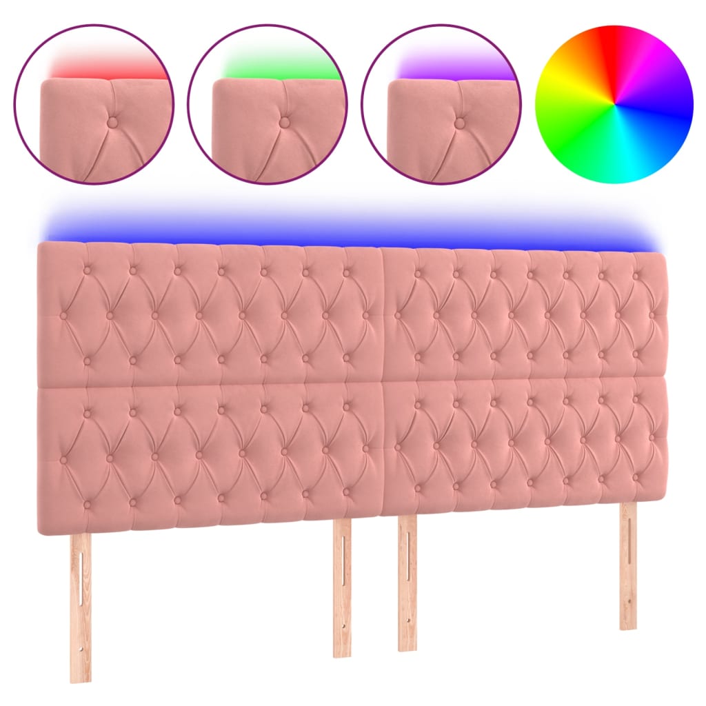 vidaXL Tăblie de pat cu LED, roz, 180x7x118/128 cm, catifea