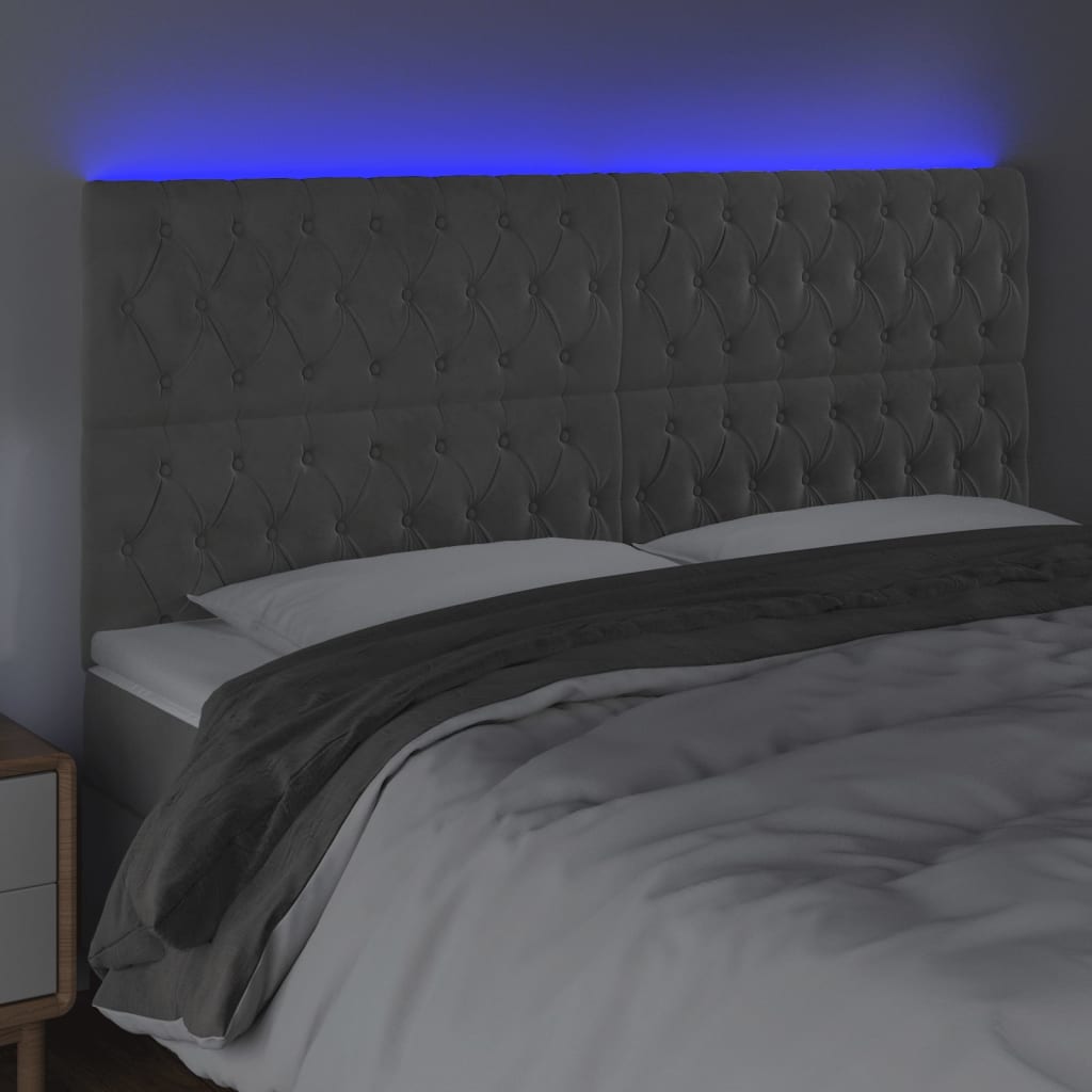 vidaXL Tăblie de pat cu LED, gri deschis, 200x7x118/128 cm, catifea vidaXL Tăblie de pat cu LED, gri deschis, 200x7x118/128 cm, catifea