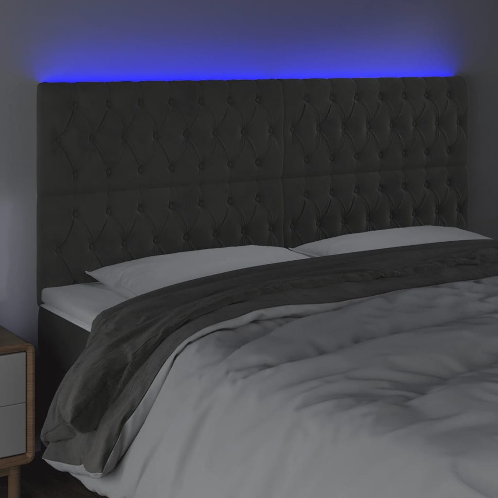 vidaXL Tăblie de pat cu LED, gri închis, 200x7x118/128 cm, textil vidaXL Tăblie de pat cu LED, gri închis, 200x7x118/128 cm, textil
