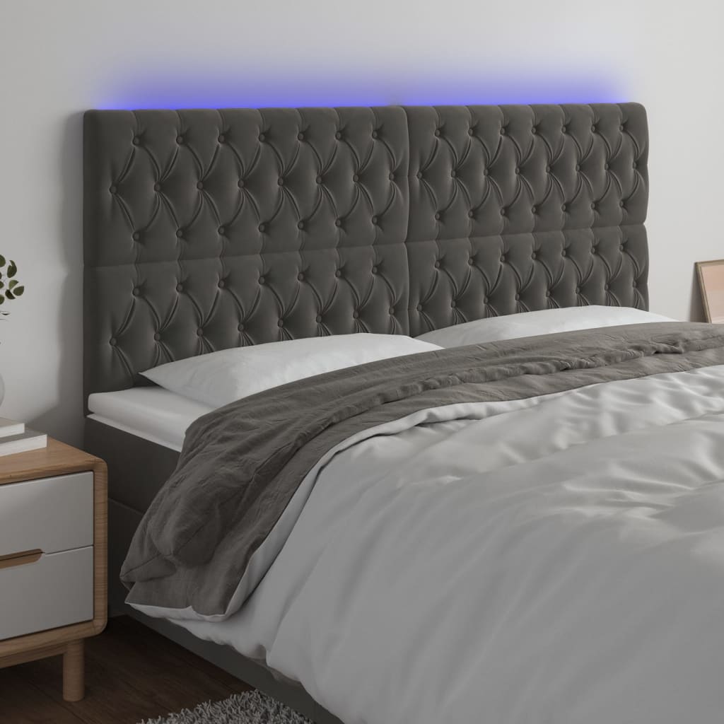 vidaXL Tăblie de pat cu LED, gri închis, 200x7x118/128 cm, textil vidaXL Tăblie de pat cu LED, gri închis, 200x7x118/128 cm, textil