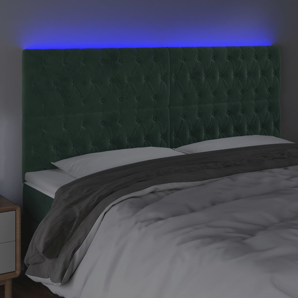vidaXL Tăblie de pat cu LED, verde închis, 200x7x118/128 cm, catifea vidaXL Tăblie de pat cu LED, verde închis, 200x7x118/128 cm, catifea