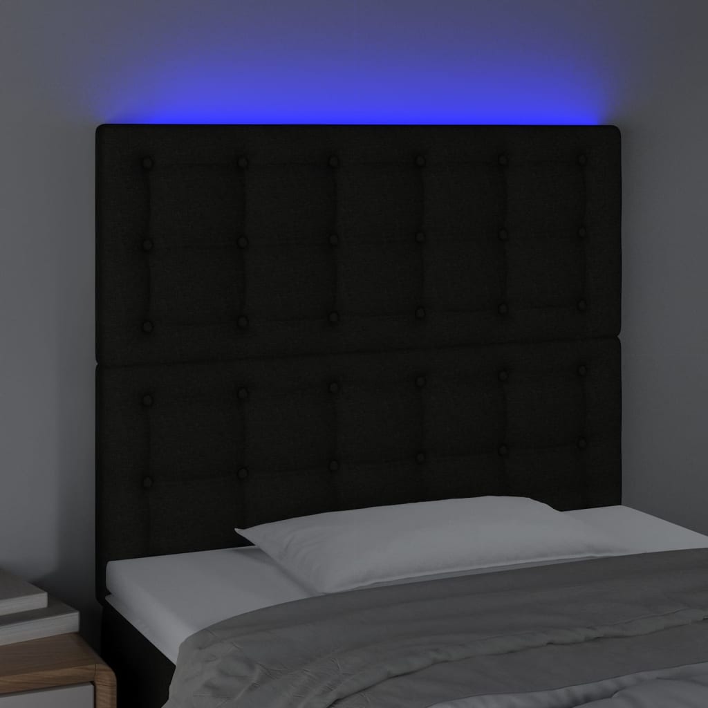 vidaXL Tăblie de pat cu LED, negru, 90x5x118/128 cm, textil