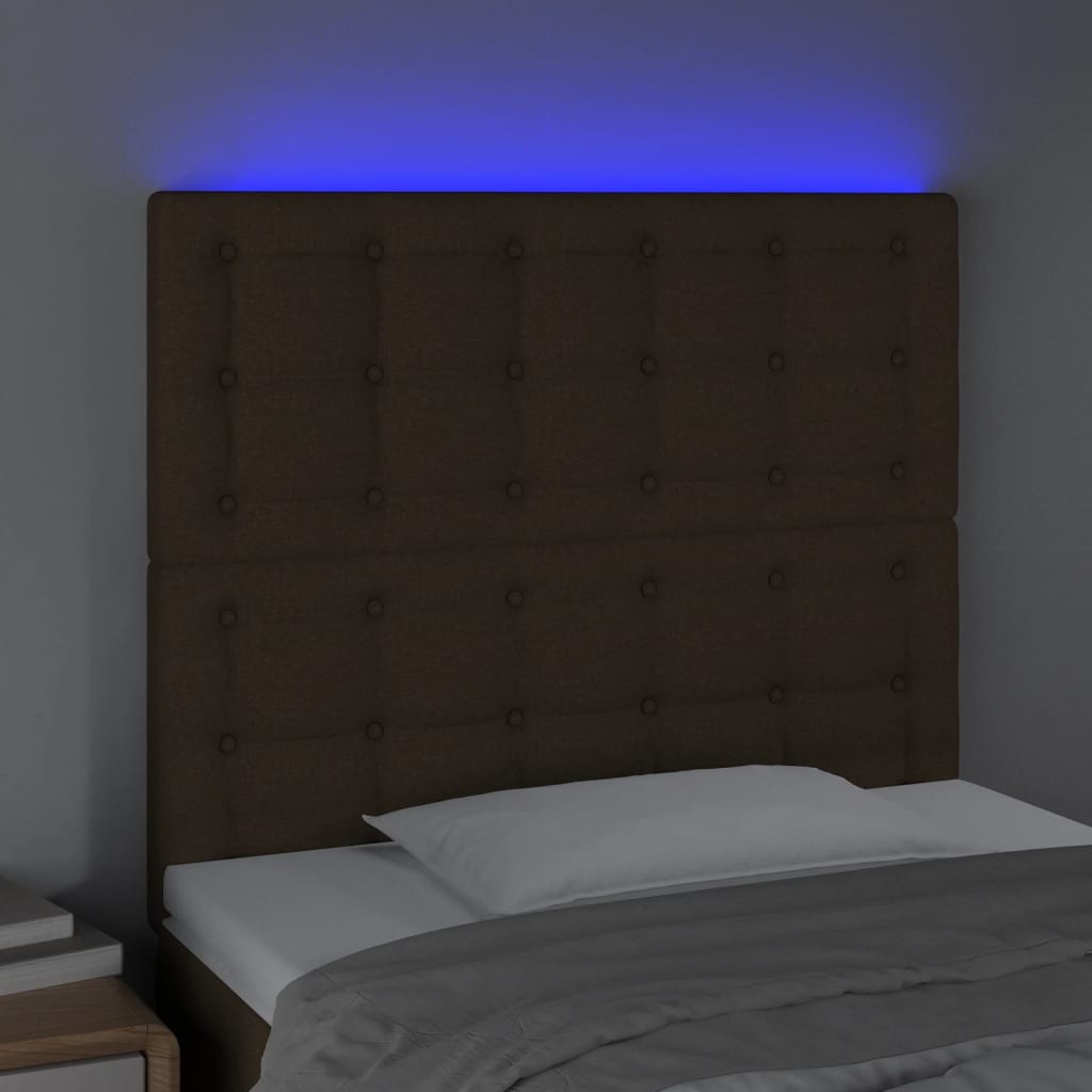 vidaXL Tăblie de pat cu LED, maro închis, 90x5x118/128 cm, textil vidaXL Tăblie de pat cu LED, maro închis, 90x5x118/128 cm, textil