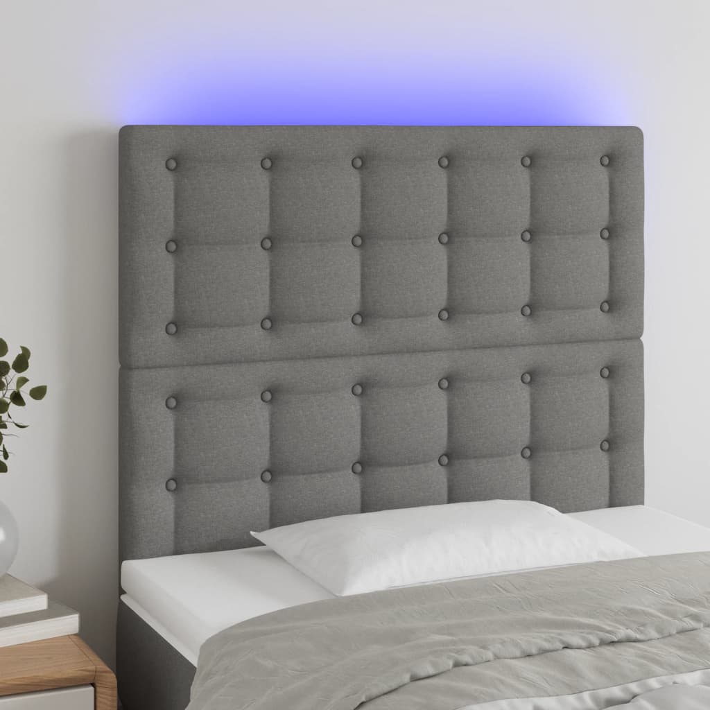 vidaXL Tăblie de pat cu LED, gri închis, 100x5x118/128 cm, textil vidaXL Tăblie de pat cu LED, gri închis, 100x5x118/128 cm, textil