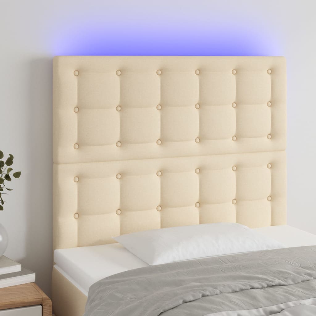 vidaXL Tăblie de pat cu LED, crem, 100x5x118/128 cm, textil vidaXL Tăblie de pat cu LED, crem, 100x5x118/128 cm, textil