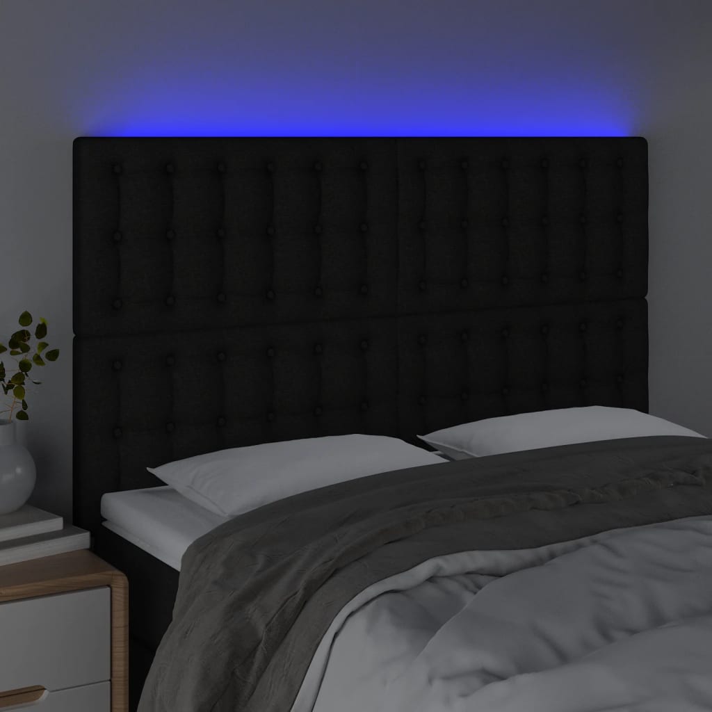 vidaXL Tăblie de pat cu LED, negru, 144x5x118/128 cm, textil vidaXL Tăblie de pat cu LED, negru, 144x5x118/128 cm, textil