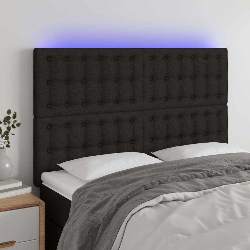 vidaXL Tăblie de pat cu LED, negru, 144x5x118/128 cm, textil vidaXL Tăblie de pat cu LED, negru, 144x5x118/128 cm, textil